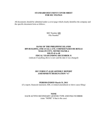 Thumbnail Bank of the Philippine Islands Quarterly Report 2011-q1