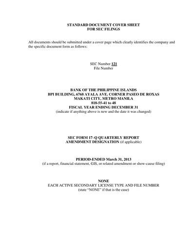 Thumbnail Bank of the Philippine Islands Quarterly Report 2013-q1