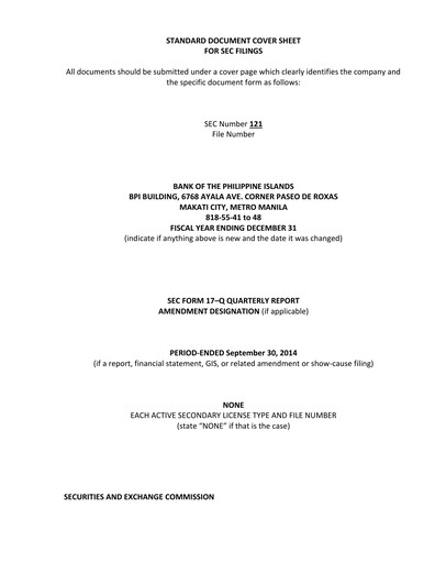 Thumbnail Bank of the Philippine Islands Quarterly Report 2014-q3