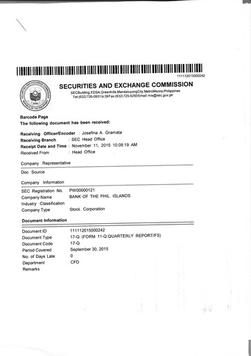 Thumbnail Bank of the Philippine Islands Quarterly Report 2015-q3