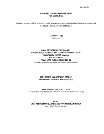 Thumbnail Bank of the Philippine Islands Quarterly Report 2016-q1