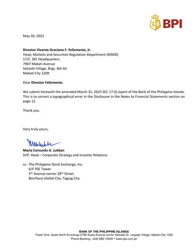 Thumbnail Bank of the Philippine Islands Quarterly Report 2023-q1