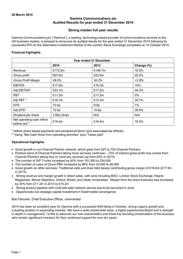 Thumbnail Gamma Communications Financial Report 2014