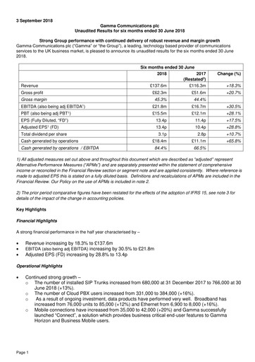 Thumbnail Gamma Communications Half-year Report 2018