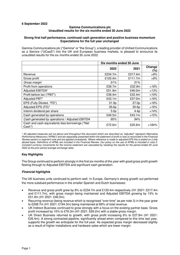 Thumbnail Gamma Communications Half-year Report 2022