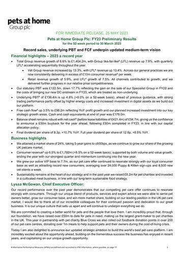 Thumbnail Pets at Home Financial Report 2023