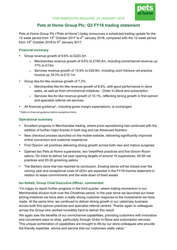 Thumbnail Pets at Home Quarterly Report 2018-q3
