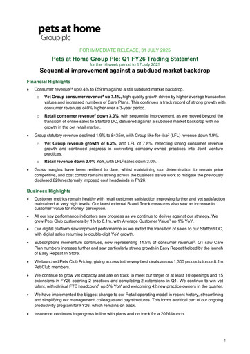 Thumbnail Pets at Home Quarterly Report 2026-q1