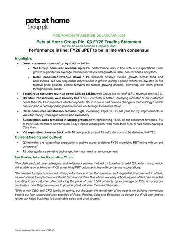 Thumbnail Pets at Home Quarterly Report 2026-q3