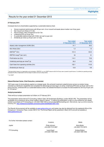 Thumbnail Jupiter Fund Management Financial Report 2013