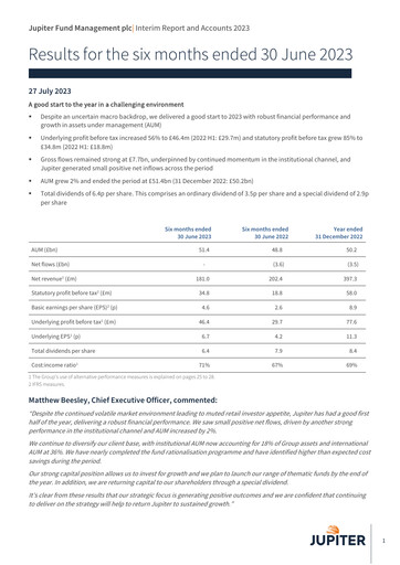Thumbnail Jupiter Fund Management Half-year Report 2023-h1