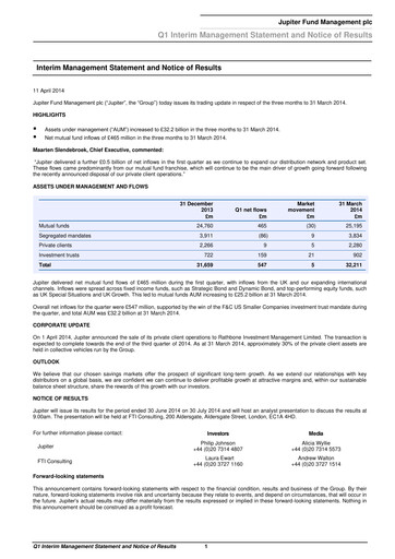 Thumbnail Jupiter Fund Management Quarterly Report 2014-q1