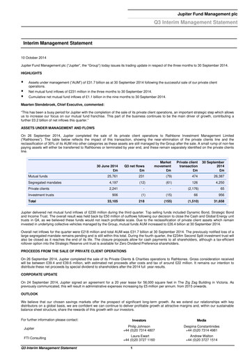 Thumbnail Jupiter Fund Management Quarterly Report 2014-q3
