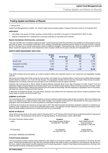 Thumbnail Jupiter Fund Management Quarterly Report 2017-q4