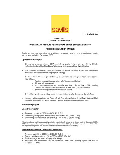 Thumbnail Savills Financial Report 2007