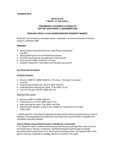Thumbnail Savills Financial Report 2009