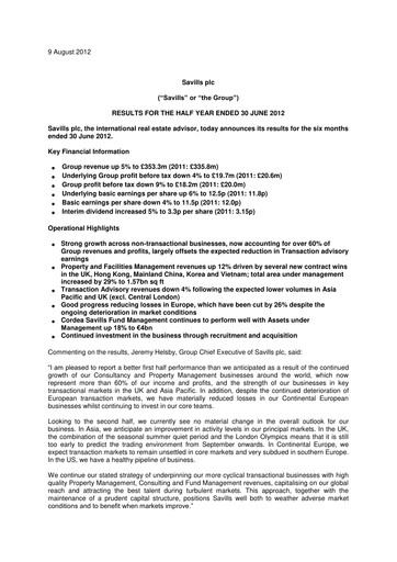 Thumbnail Savills Half-year Report 2012-h1