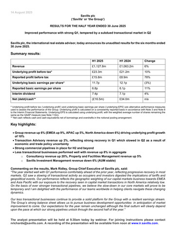 Thumbnail Savills Half-year Report 2025-h1