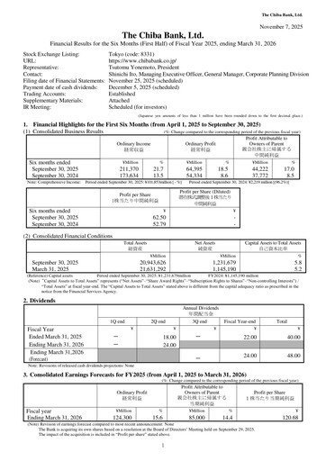 Thumbnail Chiba Bank Half-year Report 2025-h1
