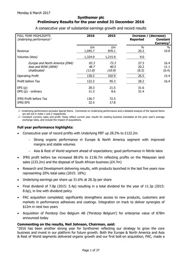 Thumbnail Synthomer Financial Report 2016