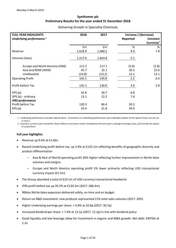 Thumbnail Synthomer Financial Report 2018