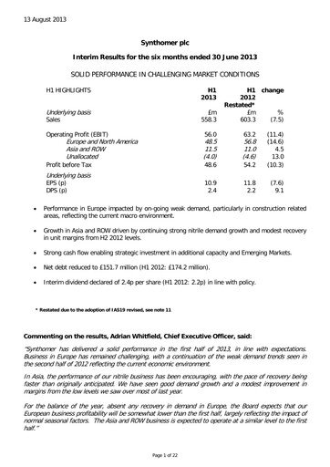 Thumbnail Synthomer Half-year Report 2013-h1