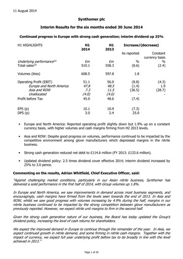 Thumbnail Synthomer Half-year Report 2014-h1