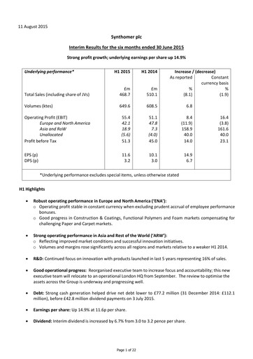 Thumbnail Synthomer Half-year Report 2015-h1