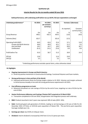 Thumbnail Synthomer Half-year Report 2016-h1