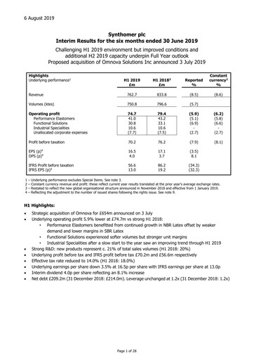 Thumbnail Synthomer Half-year Report 2019-h1
