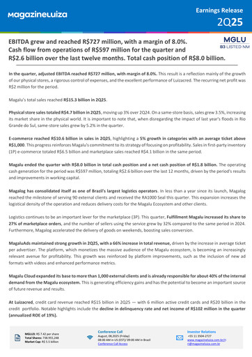 Thumbnail Magazine Luíza Quarterly Report 2025-q2