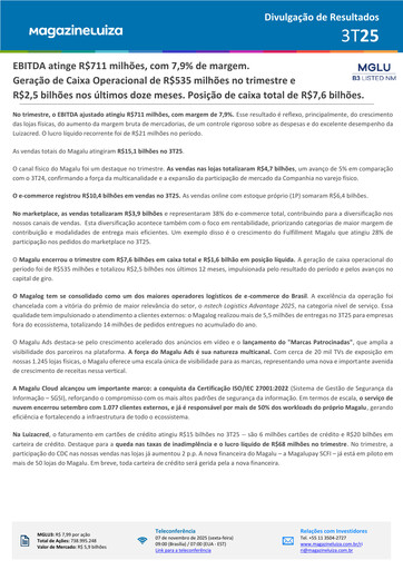 Thumbnail Magazine Luíza Quarterly Report 2025-q3
