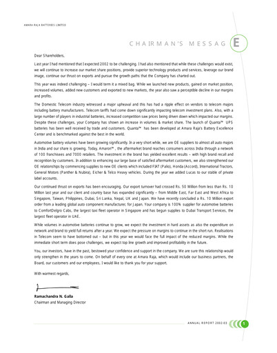 Thumbnail Amara Raja Energy & Mobility Annual Report 2002-2003