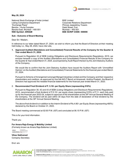 Thumbnail Amara Raja Energy & Mobility Quarterly Report 2023-q4