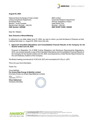 Thumbnail Amara Raja Energy & Mobility Quarterly Report 2024-q1
