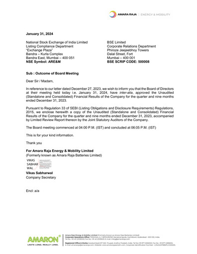 Thumbnail Amara Raja Energy & Mobility Quarterly Report 2024-q3
