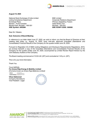 Thumbnail Amara Raja Energy & Mobility Quarterly Report 2025-q1