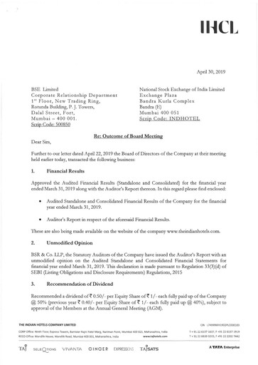 Thumbnail Indian Hotels Company Financial Statement 2018-2019