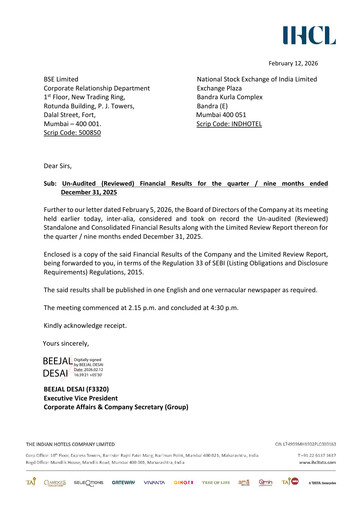 Thumbnail Indian Hotels Company Quarterly Report 2025-q3