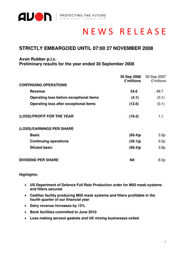 Thumbnail Avon Protection Financial Report 2008