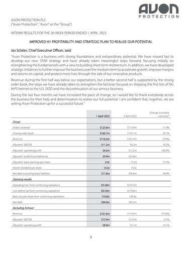 Miniature Avon Protection Rapport financier 2023-h1