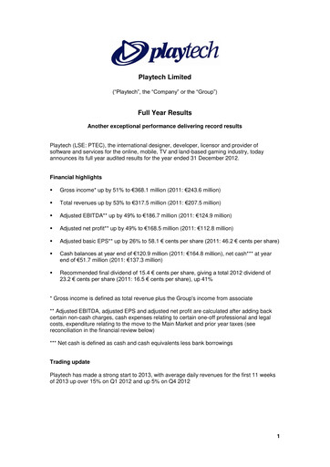 Thumbnail Playtech Financial Statement 2012