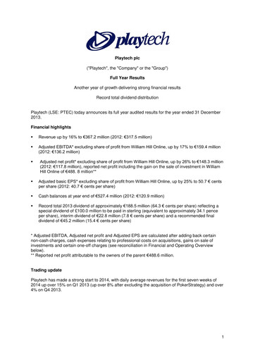 Thumbnail Playtech Financial Statement 2013