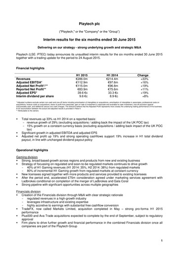 Thumbnail Playtech Financial Statement 2015-h1
