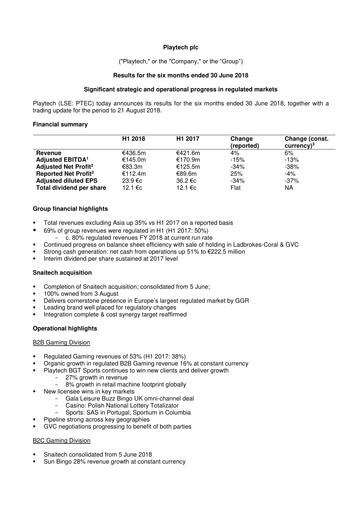 Thumbnail Playtech Financial Statement 2018-h1