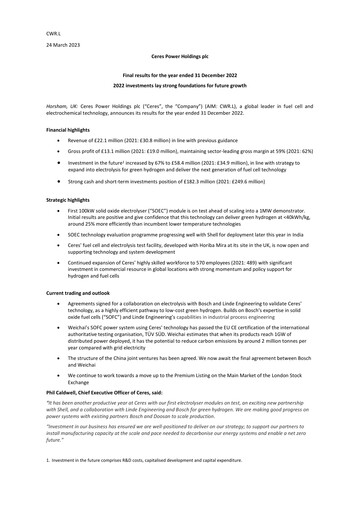 Thumbnail Ceres Power Financial Report 2022