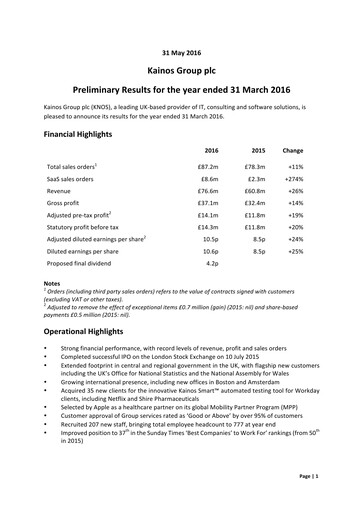 Thumbnail Kainos Group Financial Report 2016