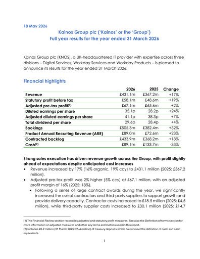 Thumbnail Kainos Group Financial Report 2026