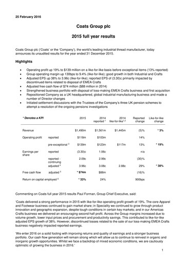 Vorschaubild Coats Group Finanzbericht 2015