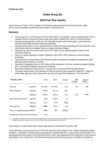 Vorschaubild Coats Group Finanzbericht 2016